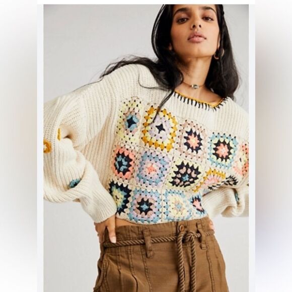 Free People Sweaters - Free People
Dahlia Floral Crochet Sweater size Small